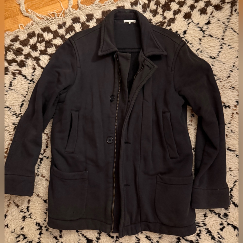 James Perse Black Casual Coat with Zip & Button Front